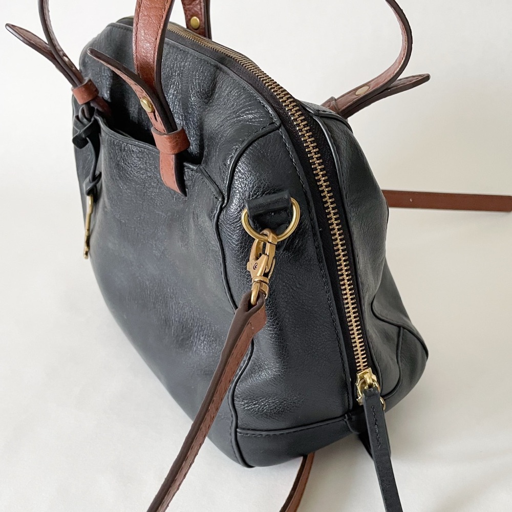 Fossil 100% Leather Black and Cognac Rachel Satchel Purse - Picture 4 of 7